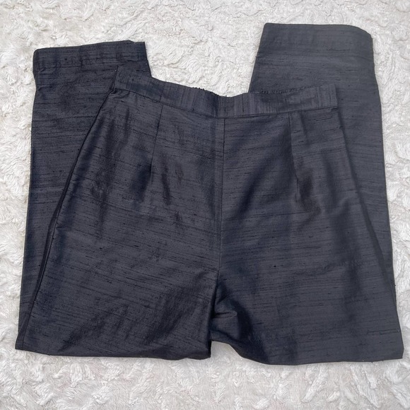 Vintage 100% raw silk pull-on easy pants balloon leg tapered trousers black M - Picture 7 of 17